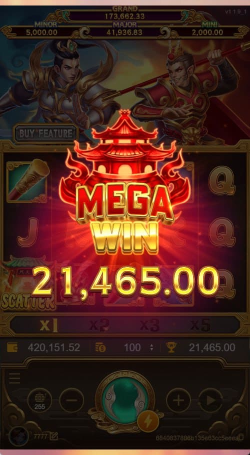ATG孫行者 Mega Win 爆擊 21465 獎金畫面