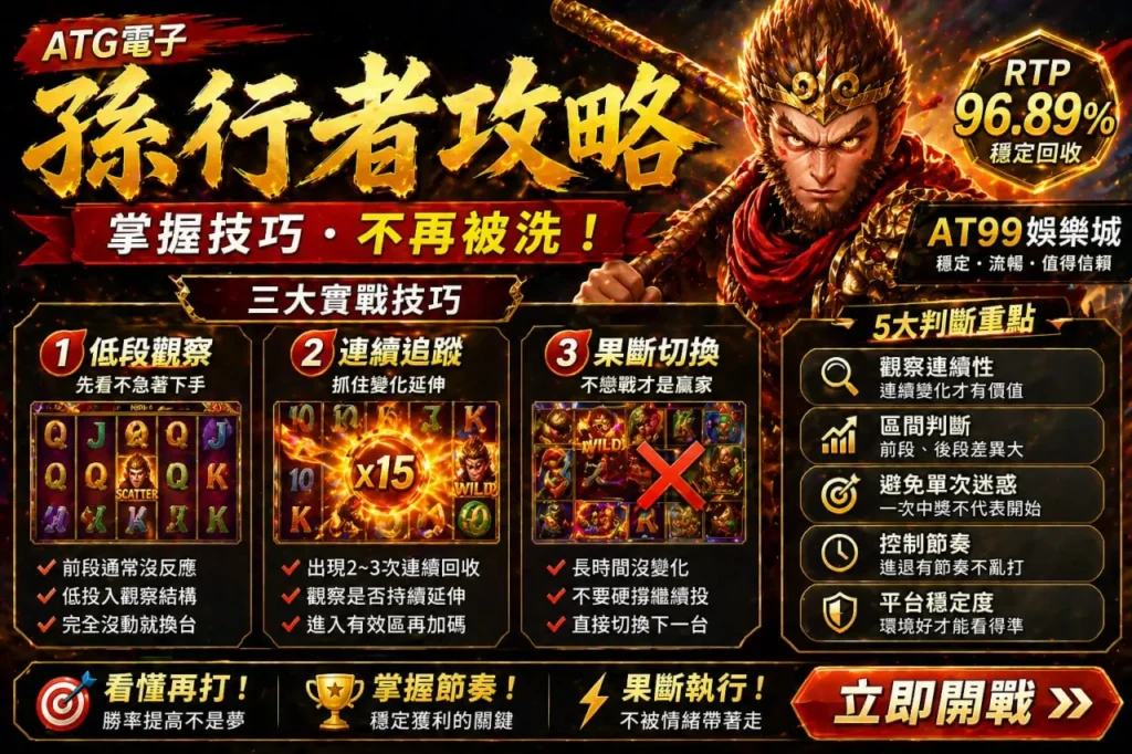 atg孫行者攻略技巧畫面，展示低段觀察與連續追蹤操作重點