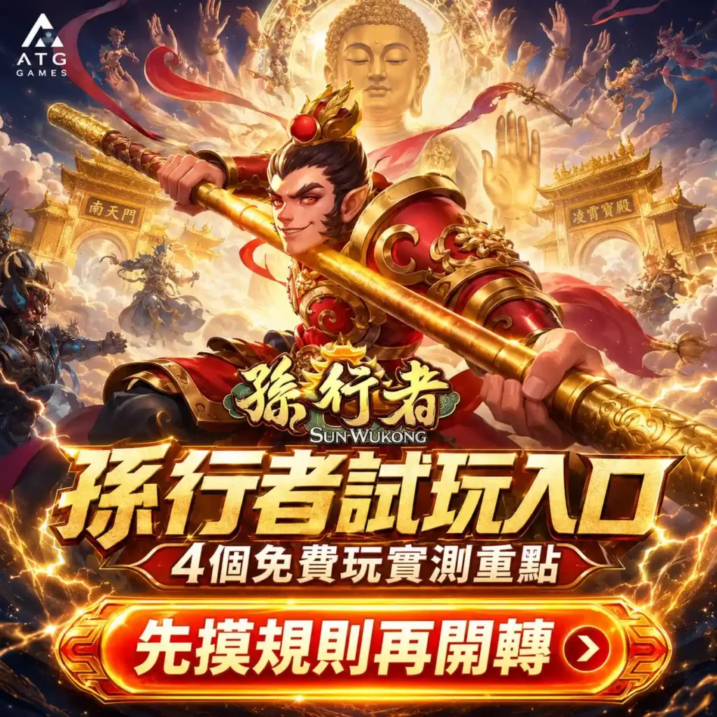 ATG孫行者試玩主視覺，呈現孫悟空持金箍棒與4個免費玩實測重點